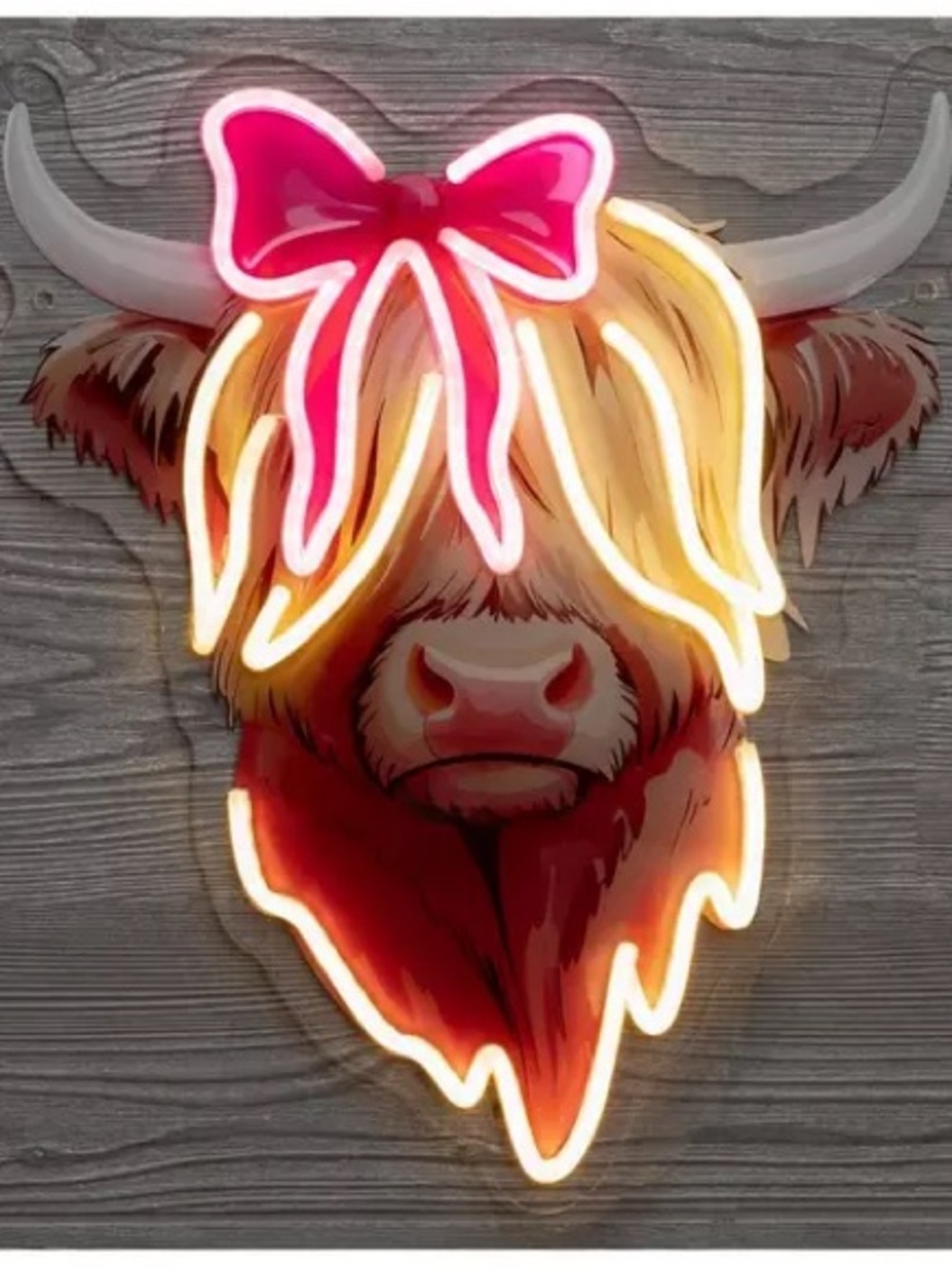 Highland Cow Wearing Bow LED Neon Sign